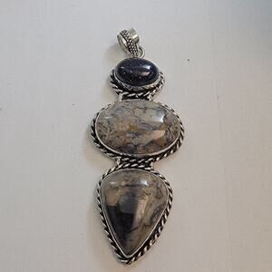 Necklace Pendants Dendritic Agate & Blue Goldstone Handmade Jewelry in Silver
